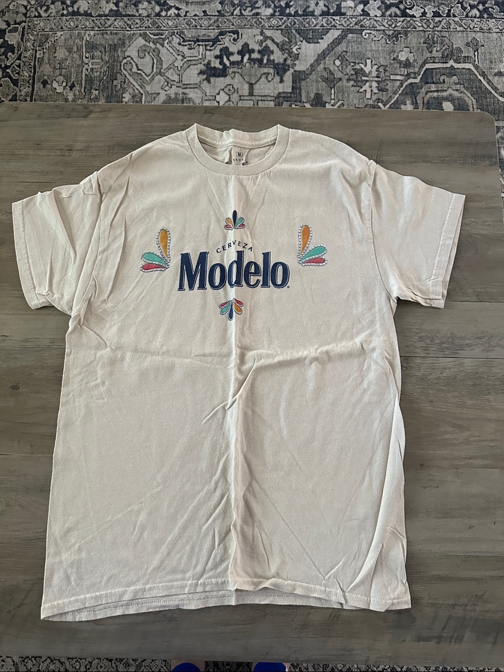 Modelo White Logo Tee with Colorful Accents